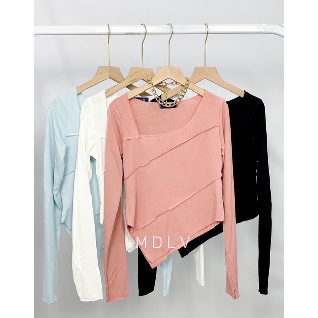 MDLV ~ 5066# Calvina Asymmetric Top Atasan Blouse Rajut Fashion import