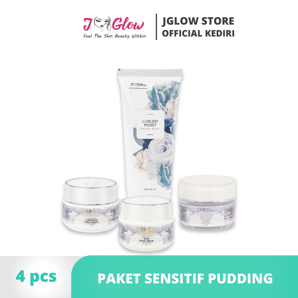 Jglow Skincare Paket Sensitif Pudding - Cream Whitening Skin Glowing Perawatan Paket Kecantikan BPOM