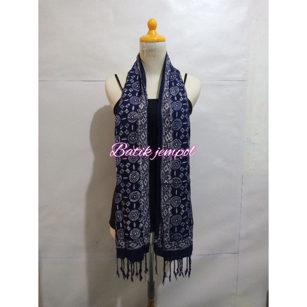 Syal batik halus warna biru donker - scarf batik