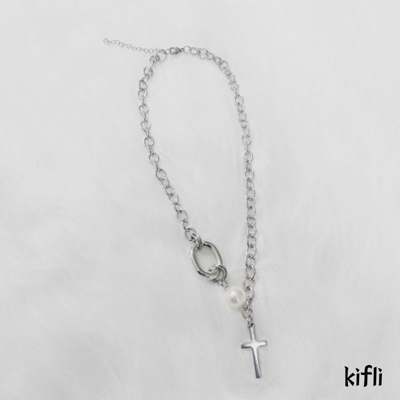 Korea Ins,Cross Kalung Mutiara,Clavicle Chain,Aksesoris Fashion Wanita