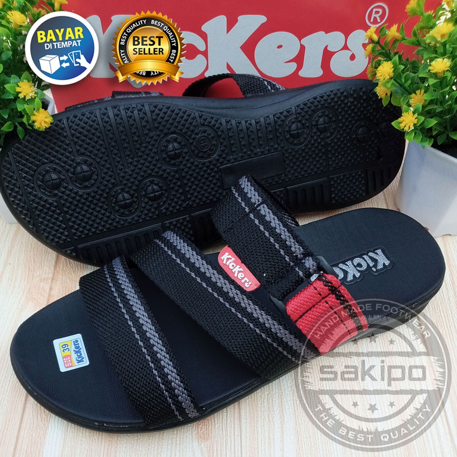 PROMO 7.7 HUJAN PROMO SEPUASNYA !! SANDAL PRIA DEWASA KICKERS SLOP BISBAN RING HITAM / SAKIPO