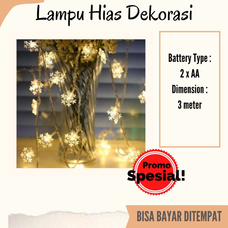 Lampu Hias Dekorasi Snowflake Christmas Light Battery 20 LED - HH-002 - Warm White- ditenagai batera