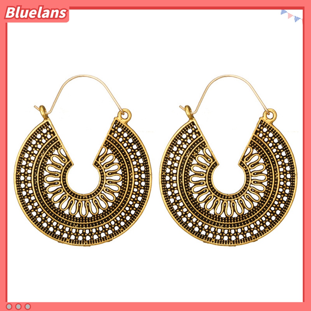 Bluelans Anting Hoop Bentuk C Model Hollow Gaya Vintage Untuk Wanita