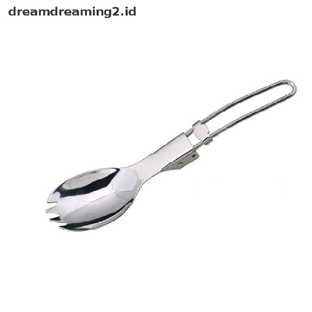 (LIKE) 1pc Sendok Garpu Lipat Bahan Stainless Steel Untuk Camping / Hiking / Piknik