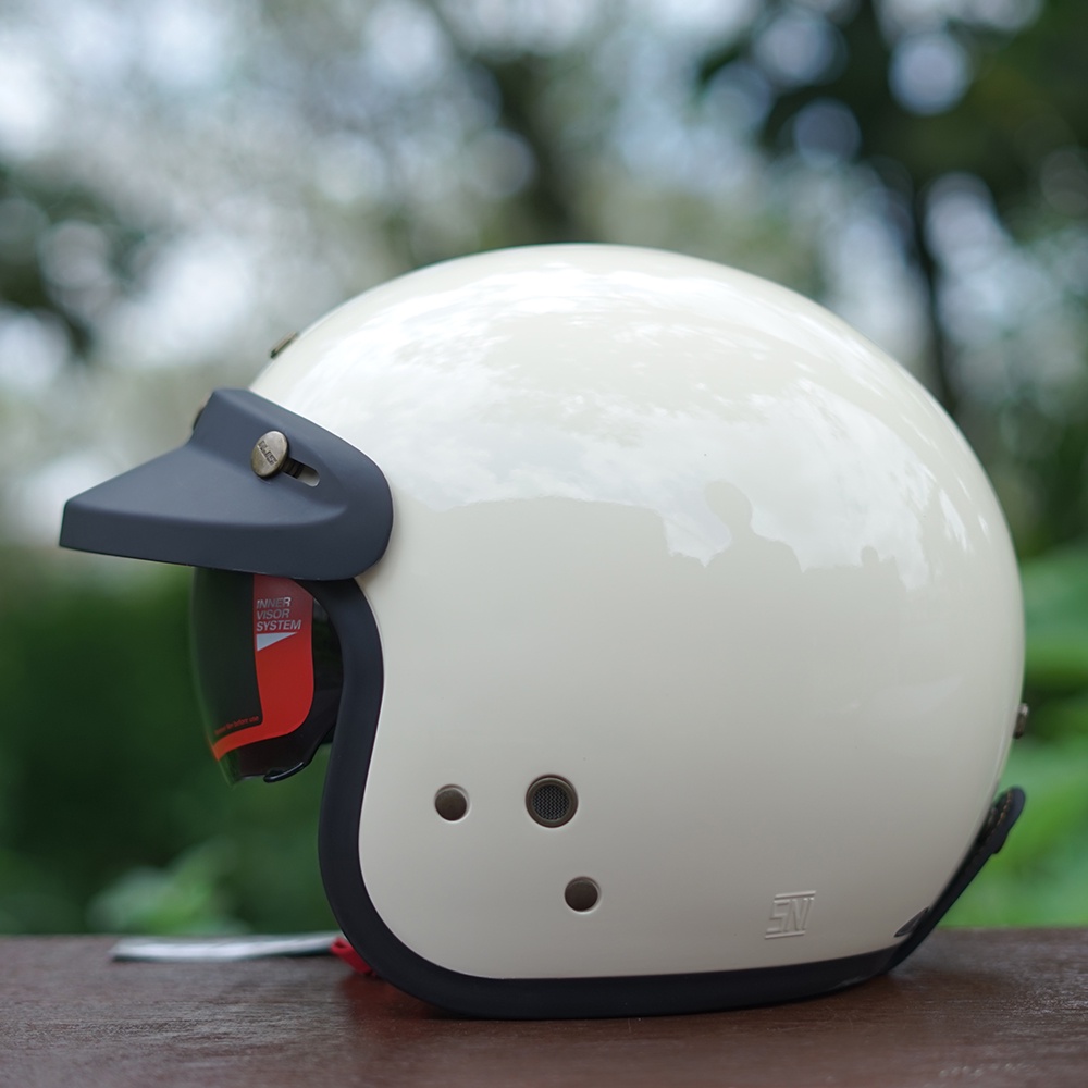 Helm NJS NX-2 NX2 Original Dewasa Premium Retro Inner Visor Paket Kaca Datar Atau Cembung-Cream Glossy