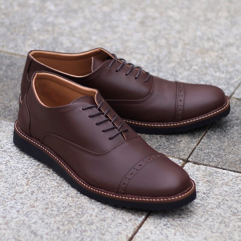 JAZZ 0.1 BROWN |FORIND x Reyl| Sepatu Kulit Vintage Klasik Pria Cowok Derby Formal Original Footwear