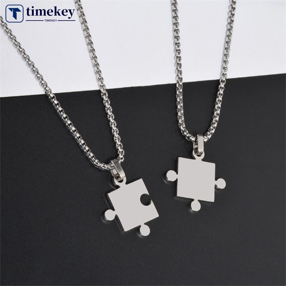 Timekey Kalung Rantai Pasangan Dengan Liontin Kotak Simpel Untuk Priawanita I8R6