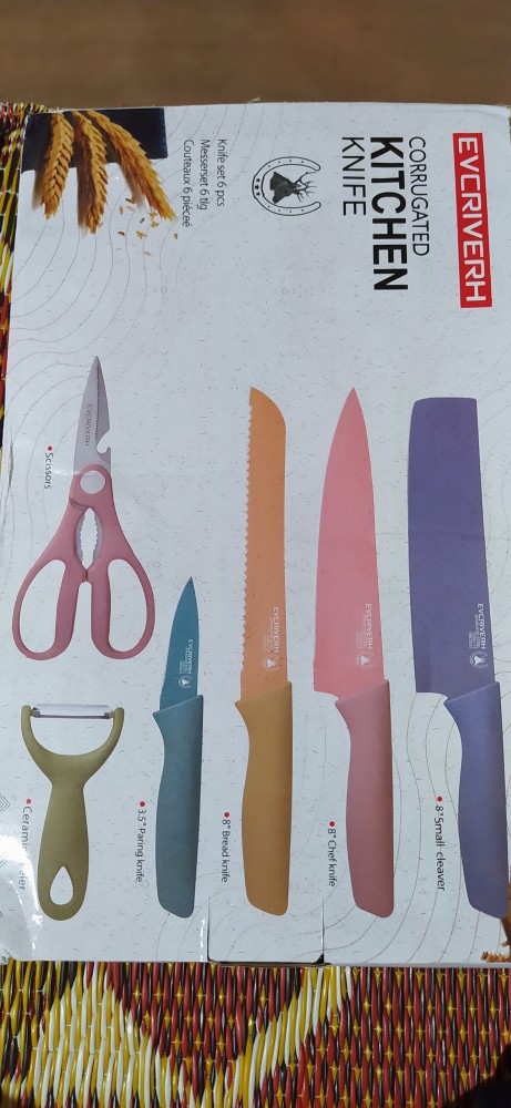 Anqi1888 6in1 Pisau Set Evcrierh / Vishal Stainless Dilapis Anti Lengket / Alat Masak Pisau Set