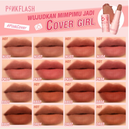 PINKFLASH PinkCover Velvet Matte Lipstick High - Silky Soft Lipstik Bibir Tahan Lama