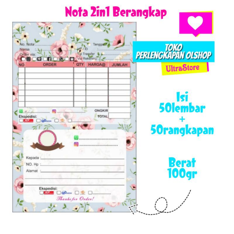 

SALEE Nota Olshop 2in1 (Nota Penjualan dan Pengiriman) Ada Rangkapan