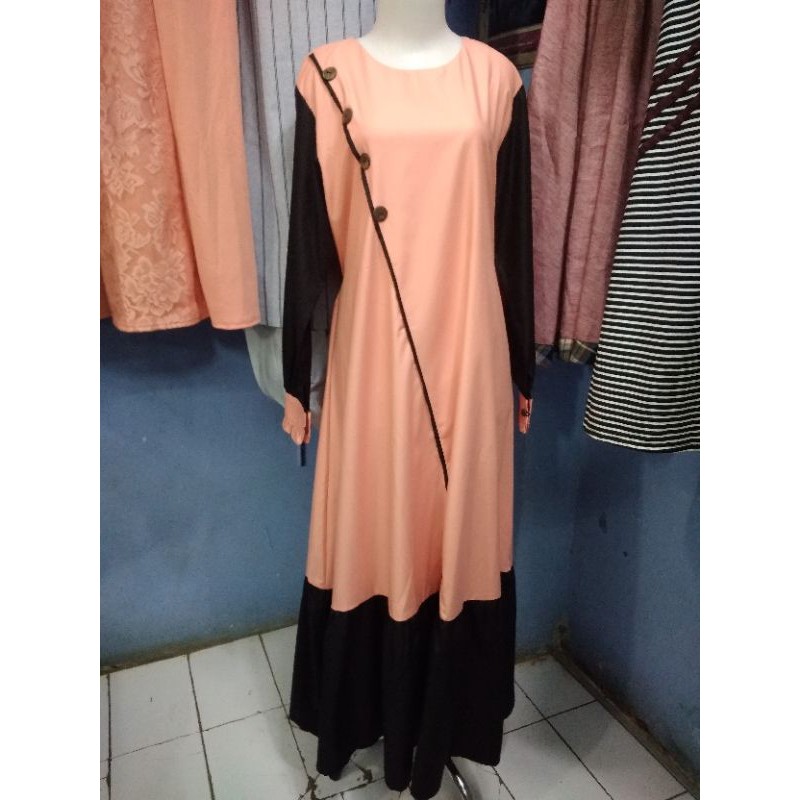 Gamis katun Toyobo rempel bawah kancing samping 2 warna kalem remaja kondangan pesta murah