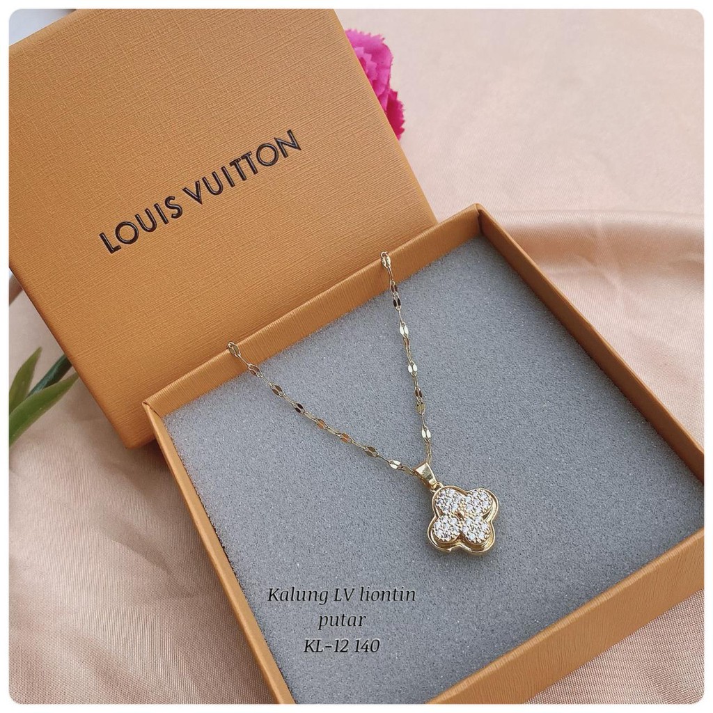 Kalung Wanita Fashion Korean Lv Mata Tanam Liontin puter Rosegold Titanium Anti Karat&Luntur