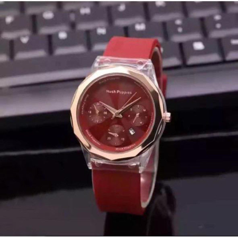 (Bisa COD) Jam Tangan Wanita Pria Hush Puppies Rubber Bulat Crono Variasi Tanggal Aktif