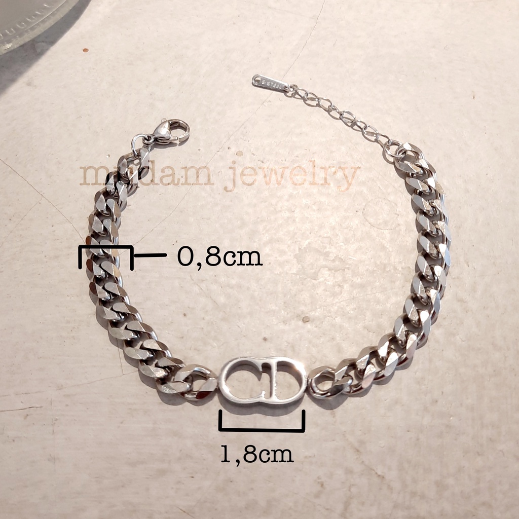 Gelang Tangan Rantai Lebar 0,8cm Titanium Model C. Di*r Tersedia Warna Rose Gold, Gold dan Silver