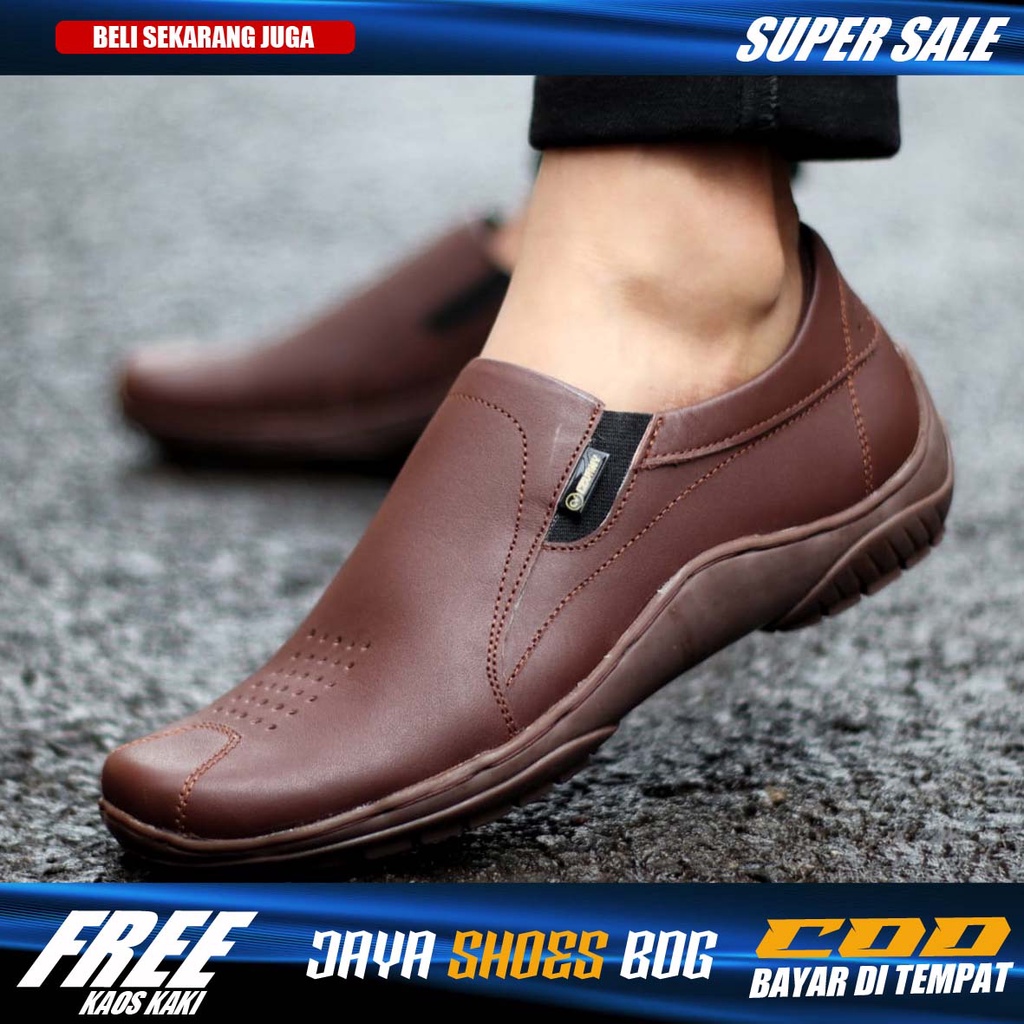 [CVNY] Sepatu Kasual Casual Slip On Pria Kerja Kulit Asli Model Slop Original Brand Kondangan Hitam