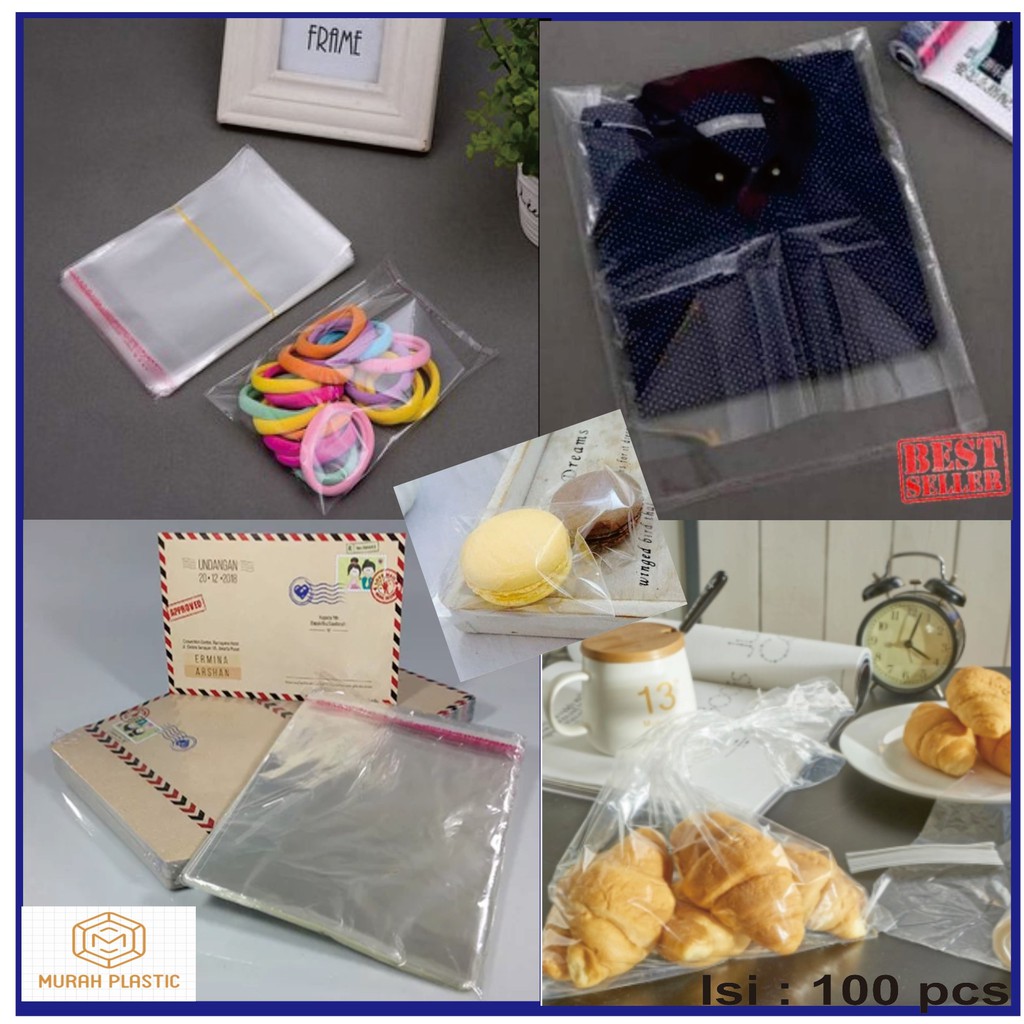 Plastik OPP 10 x 20 TEBAL isi 100 pcs + lem/undangan/roti/garment/souvenir