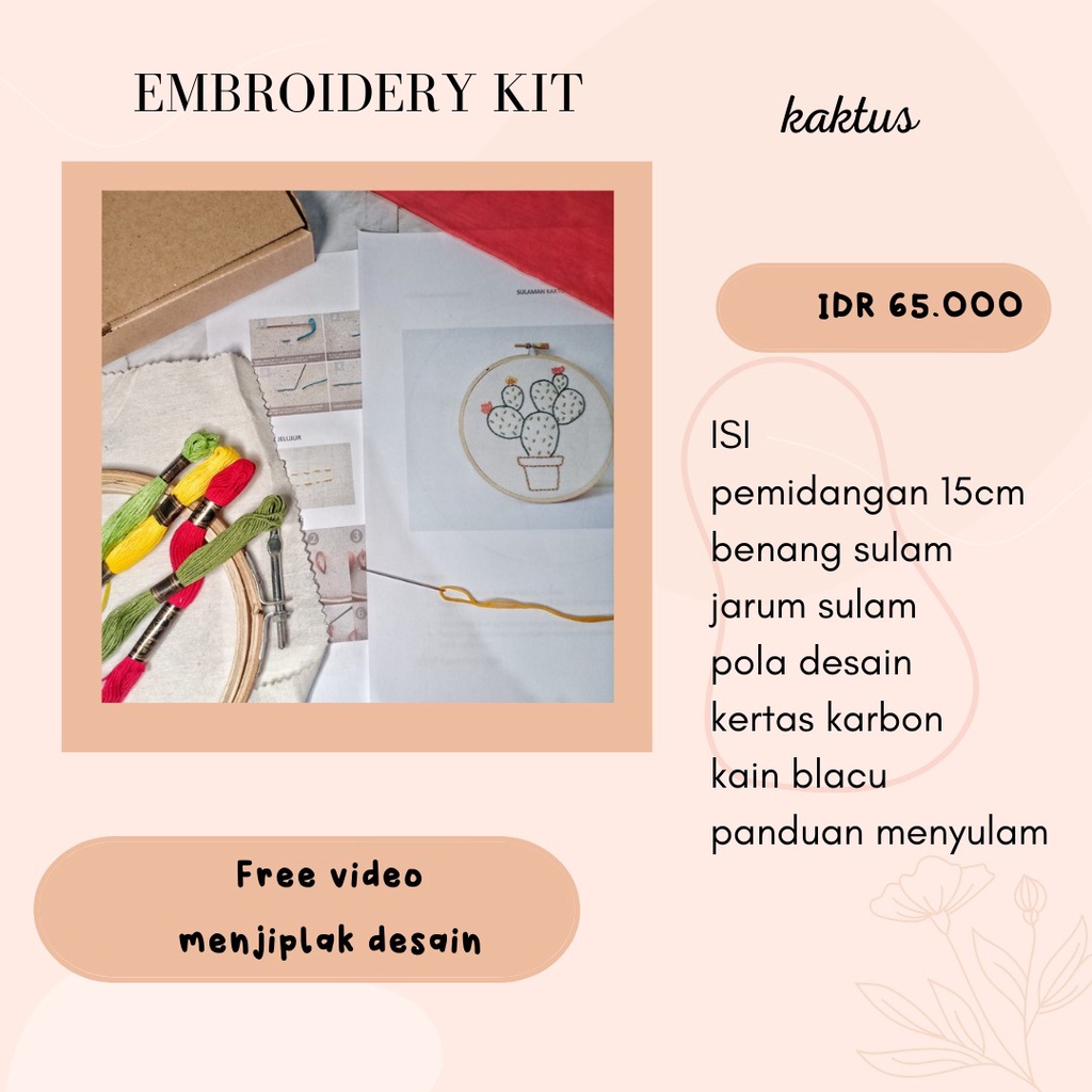 Embroidery kaktus  Kit Package - Paket Sulam Tangan