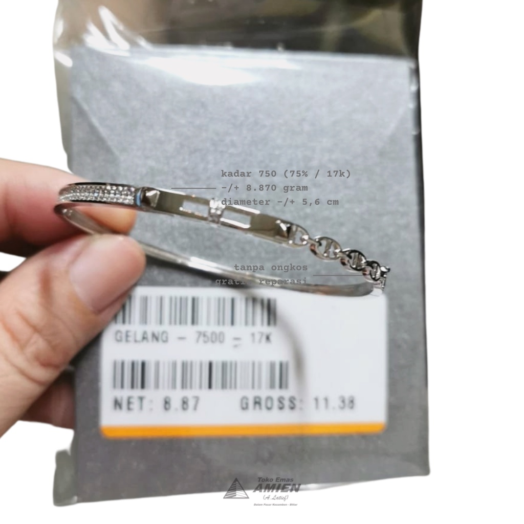 Toko Emas Amien Gelang Emas Putih Asli Kadar 750 (75% / 17K) 8.870 Gram - Bangle Bangkok Fashion