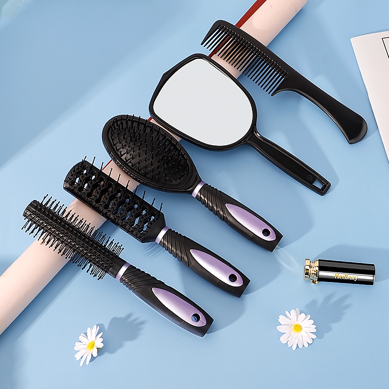 Marvilo Sisir set Ungu Anti Statik Comb Airbag Hair Massage Rambut Kriting Hair Brush Massage Comb Anti-static Comb sisir rambut rontok dan kusut Portable sisir rambut  OVAL TABUNG PERSEGI cermi-5