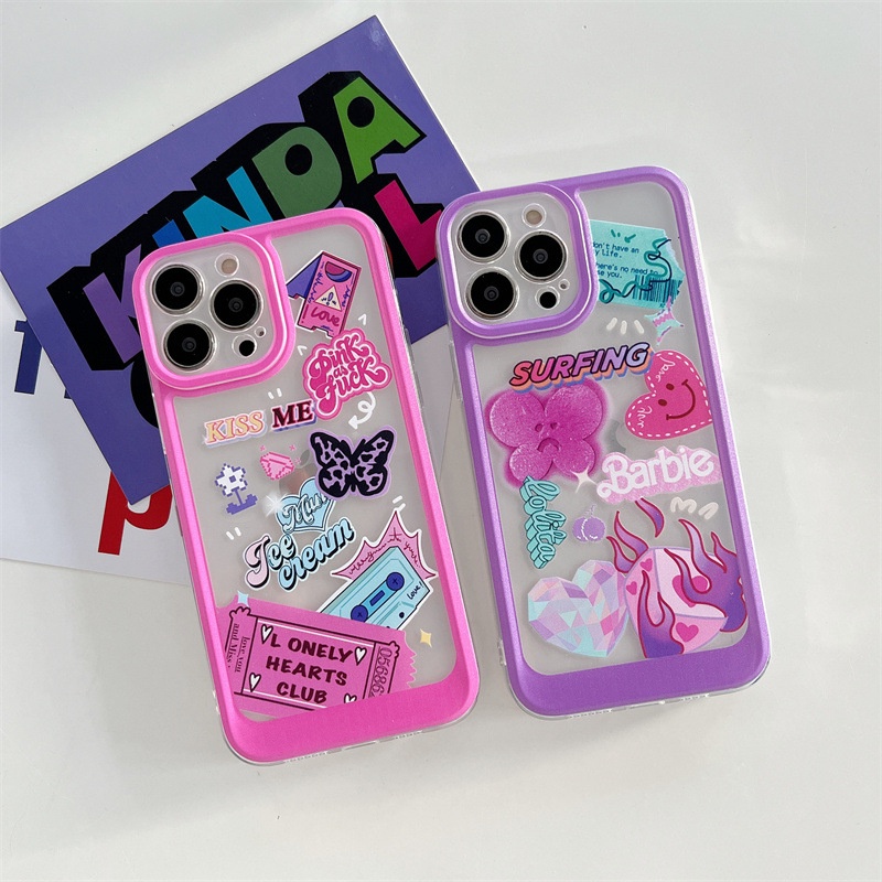 Case Transparan Motif Koleksi Label Pink Untuk Iphone 7 8 PLUS X XR XS 11 12 13 14 PRO MAX SE