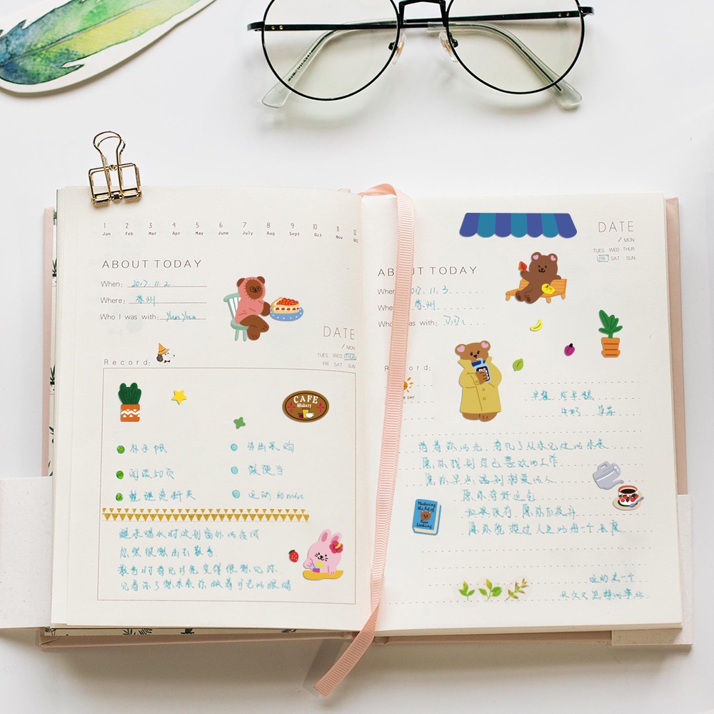 Gaya Korea bear Tangan Buku stiker kecil yang lucu kartun cangkir kopi phone case Jurnal bahan Korea