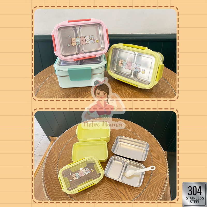 Kotak Makan Anak Sekolah LUNCH BOX 1 Susun / tempat makan 2 Tingkat STAINLESS STEEL 304 Karakter Jepang Sumikko Gurashi