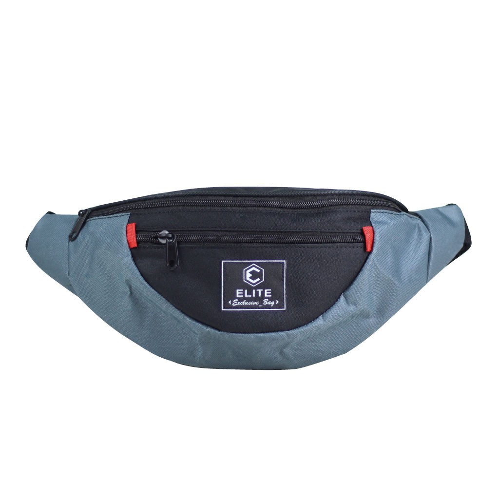 Waistbag Keren Tas Cowok Kekinian Warna Hitam List Abu Berkualitas TERMURAH Selempang Cowok Bagus