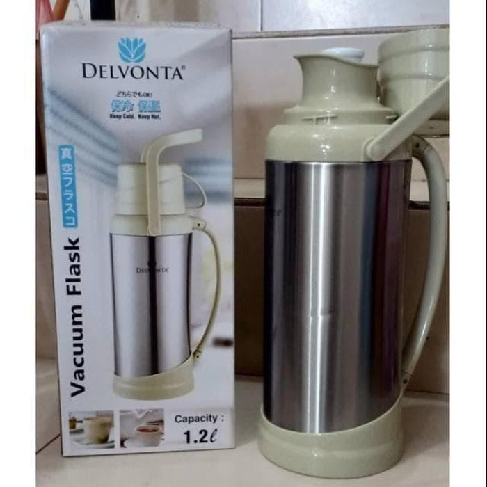 Vacuum Flask Delvonta Stainless 1.2 Liter Termos Air Tuang Tabung Kaca
