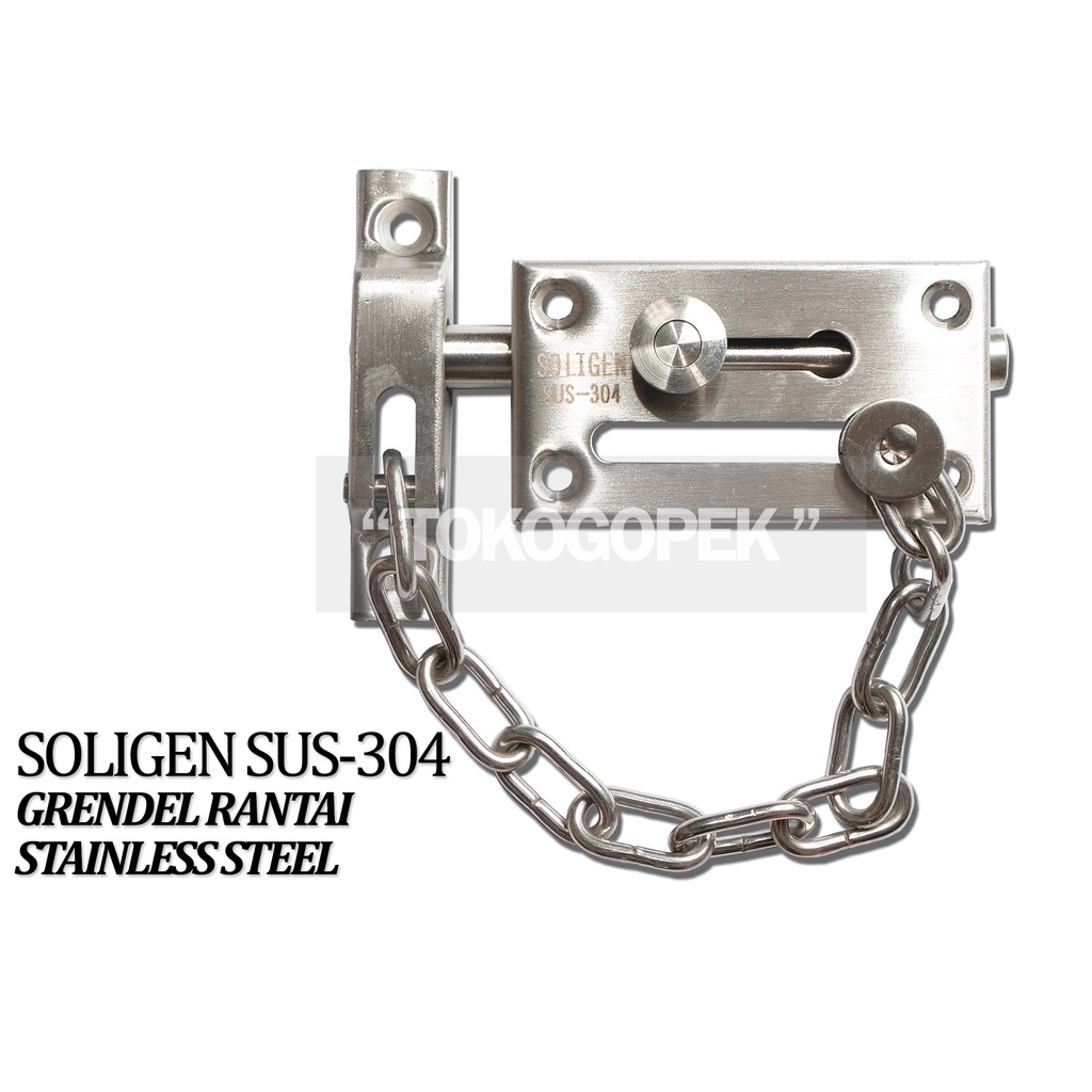 SOLIGEN SUS304 GRENDEL RANTAI FULL STAINLESS - SELOT PINTU 4&quot; INCH