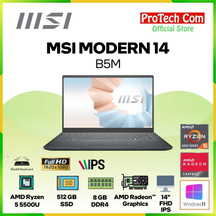 {MahesStore} MSI MODERN 14 B5M [9S7-14DL24-069] Ryzen 5 5500U 8GB 512GB 14 FHD W11 Murah