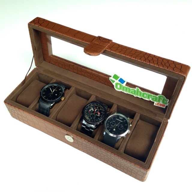 Box Jam Tangan isi 6 Motif CROCO COKELAT / Kotak Jam Tangan dan Arloji