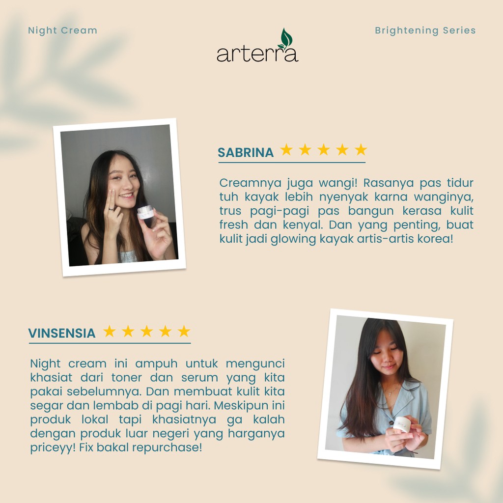 ARTERRA BRIGHTENING NIGHT CREAM ANTI AGING | KRIM MALAM NIACINAMIDE ALPHA ARBUTIN