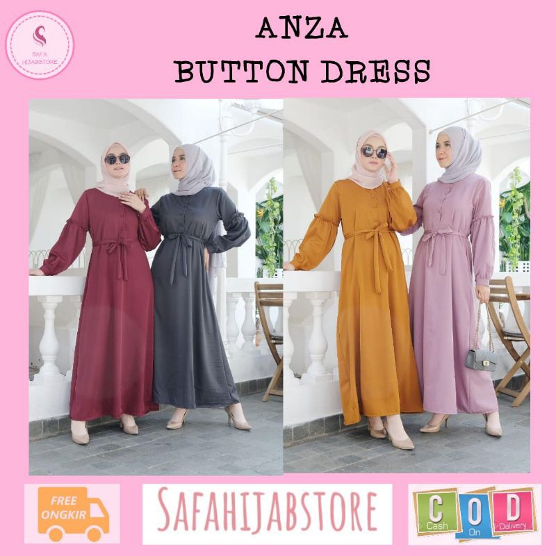 (BISA COD) ANZA BUTTON DRESS / DRESS PESTA