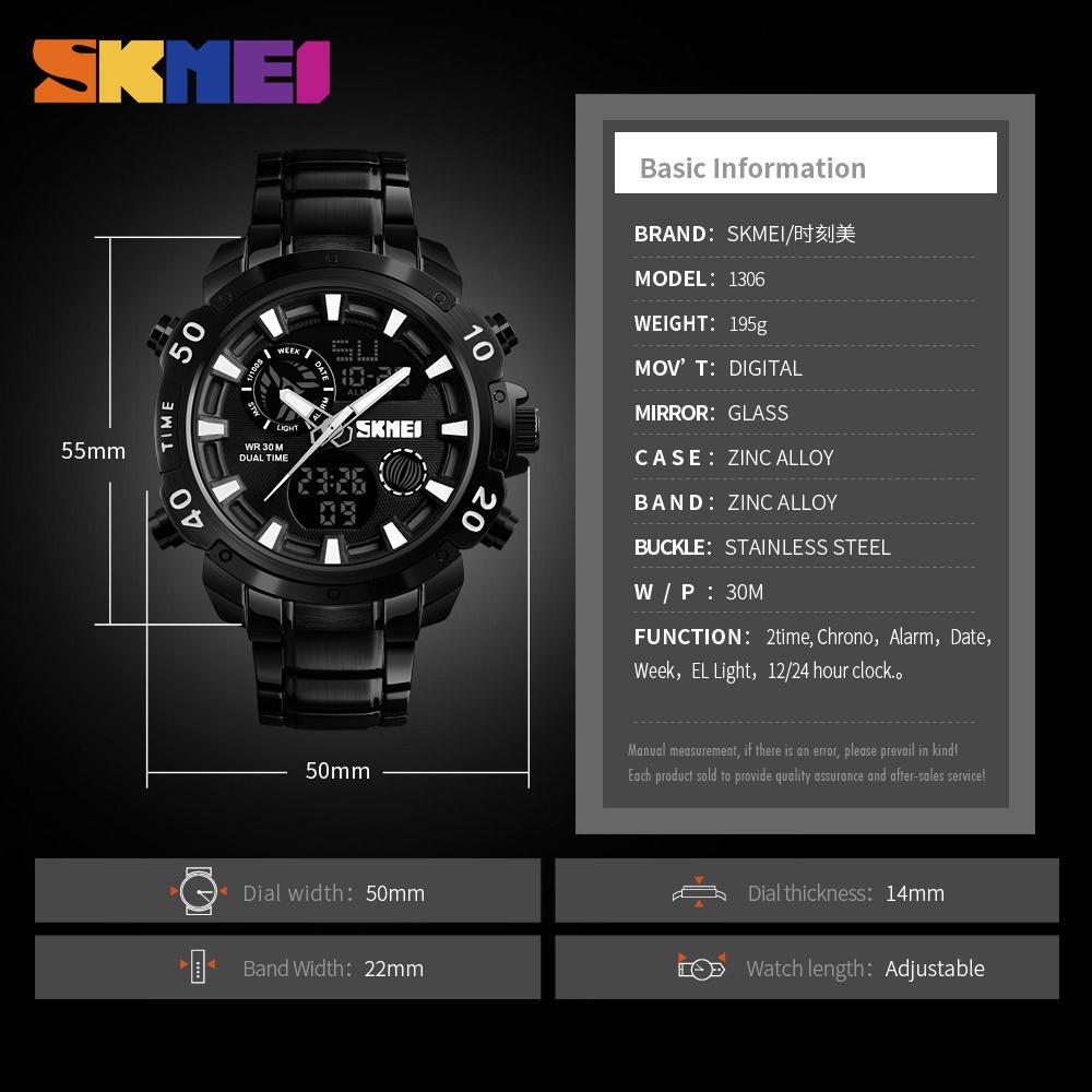 SKMEI 1306 Jam Tangan Kasul Analog Digital Pria Sport Rantai Anti Air New Design