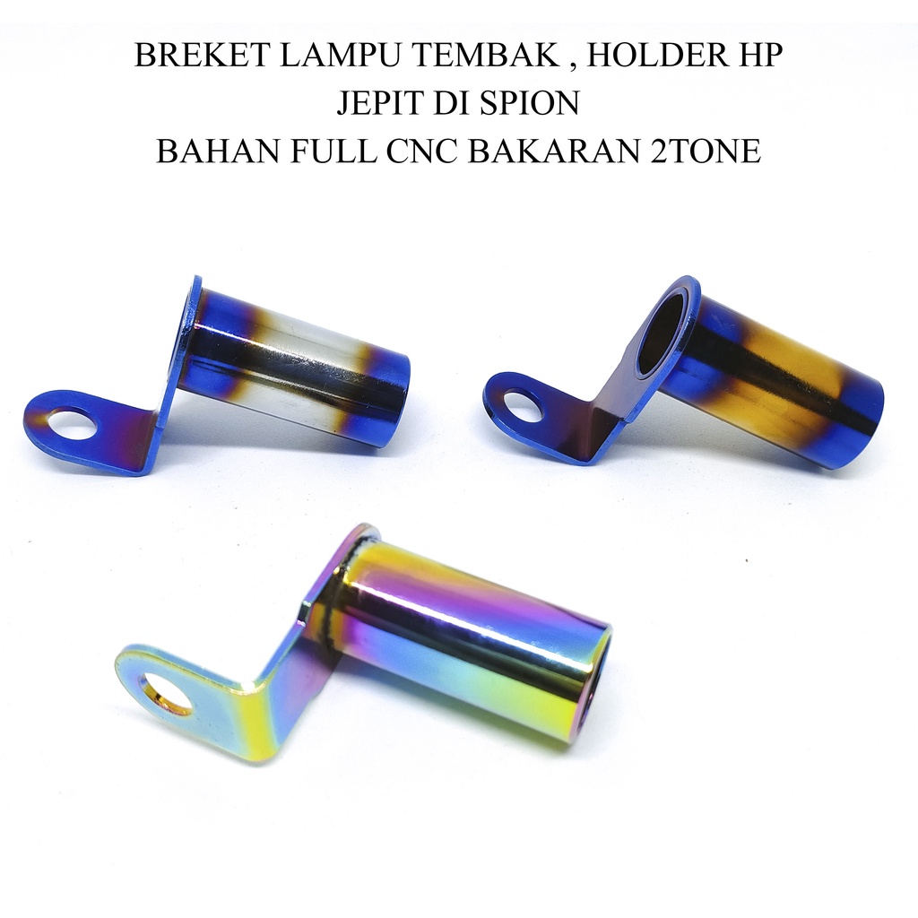 BRACKET DUDUKAN LAMPU TEMBAK / HOLDER HP JEPIT DI SPION BAHAN TEBAL  FULL CNC 2TONE ASLI BAKARAN