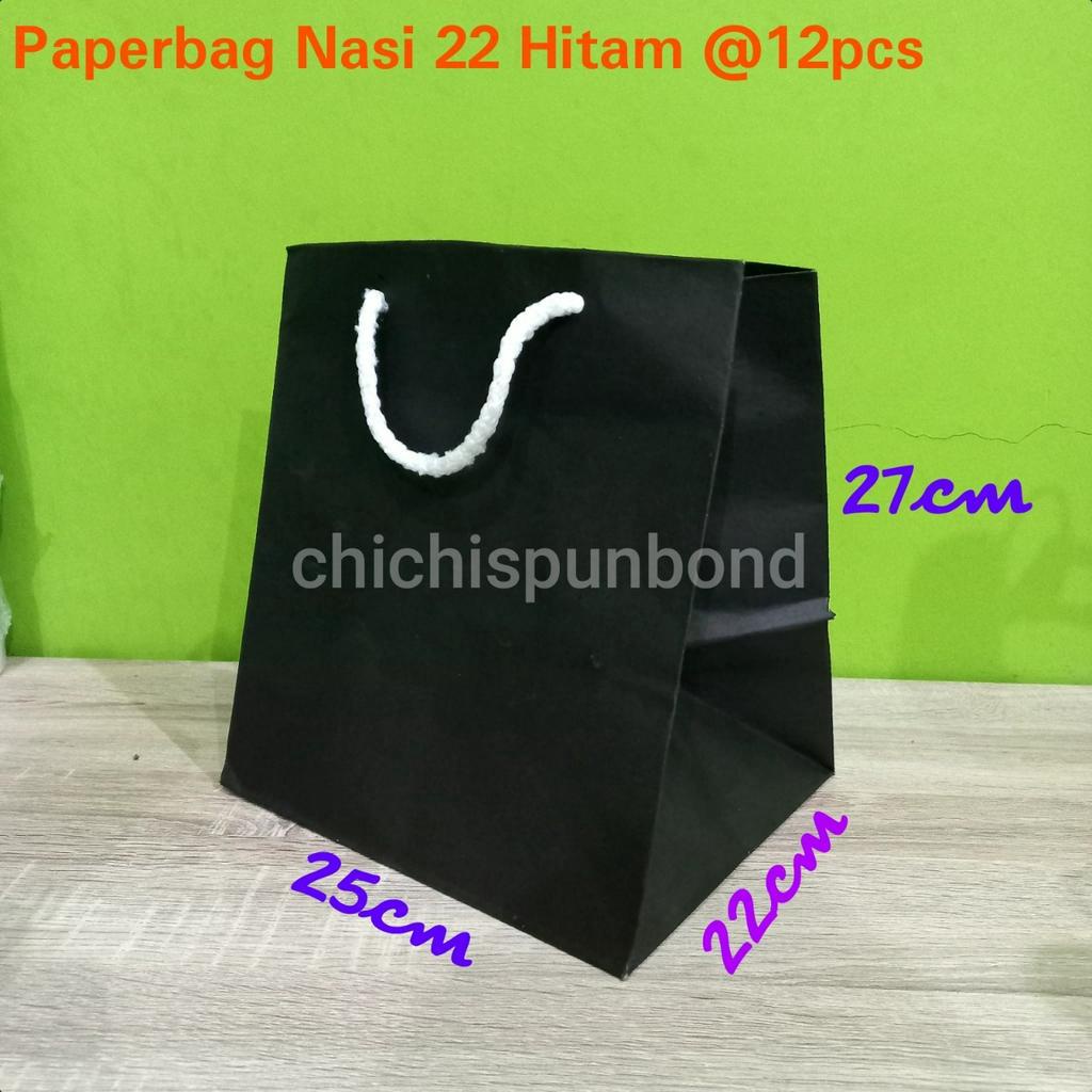 

Isi 12pc Paperbag 22x22 HITAM lusinan / tas kertas polos hitam 22x22 / tas kertas batik / paperbag dus nasi