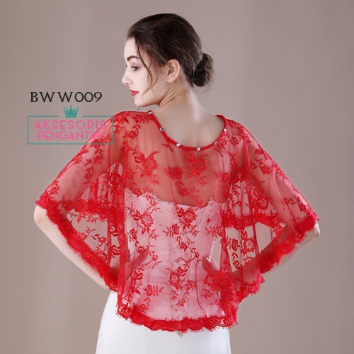 [PRODUK TERBATAS] AKSESORIS WEDDING BROKAT KOREA BOLERO KARDIGAN LACE MERAH BWW009