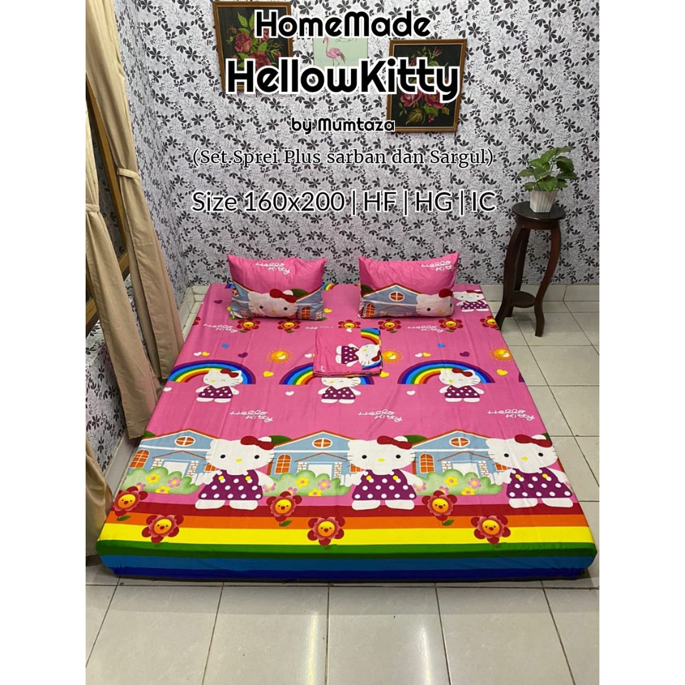 Sprei homemade Hellowkitty 160x200, Seprai Homemade Karakter dan Bunga Termurah, sprei terlaris.
