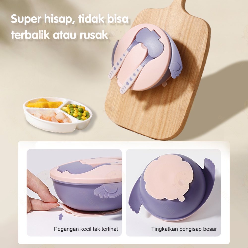 Lacoo Tempat makan bayi anak set Alat makan bayi Silikon Mangkok double layer bowl dengan sendok dan garpu