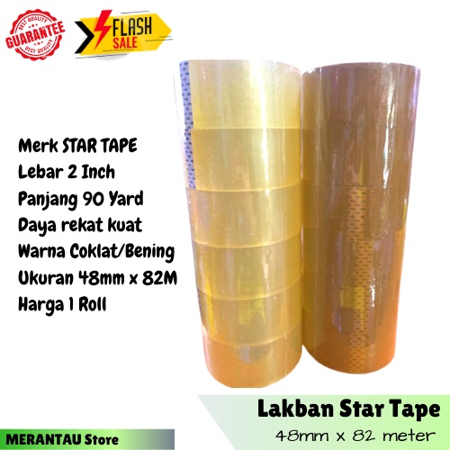 

Lakban Bening 90 Yard Star Tape 2 Inch 48 Mm 82 Meter Solasi Plakban Isolasi Solatip Isolatip isi 6