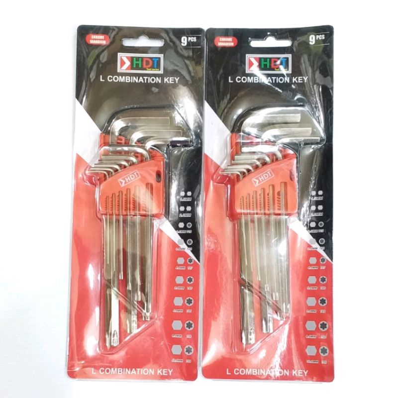 Kunci L Set 9 PCS HDT Bintang Panjang Segi 6 Combination Long Hex-Torx L Key