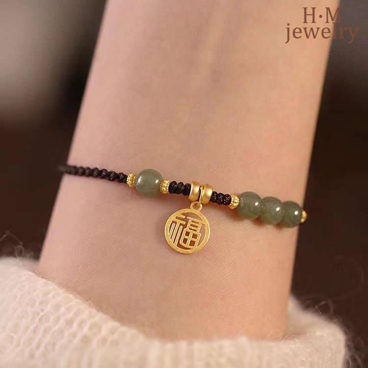 Gelang Tangan Manik-Manik Batu Jade Hetian Untuk Wanita