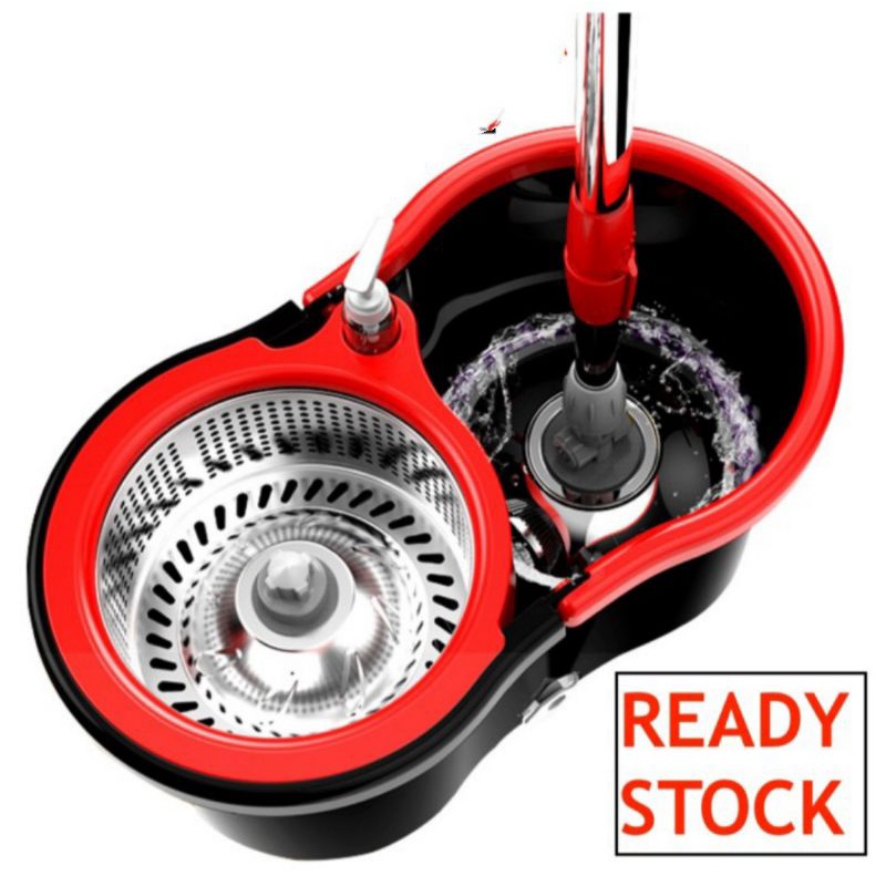 Spin Mop 360 Kain Tongkat Ember Pel Alat Pel Lantai Pembersih Lantai Wadah Cuci Pengering Sabun