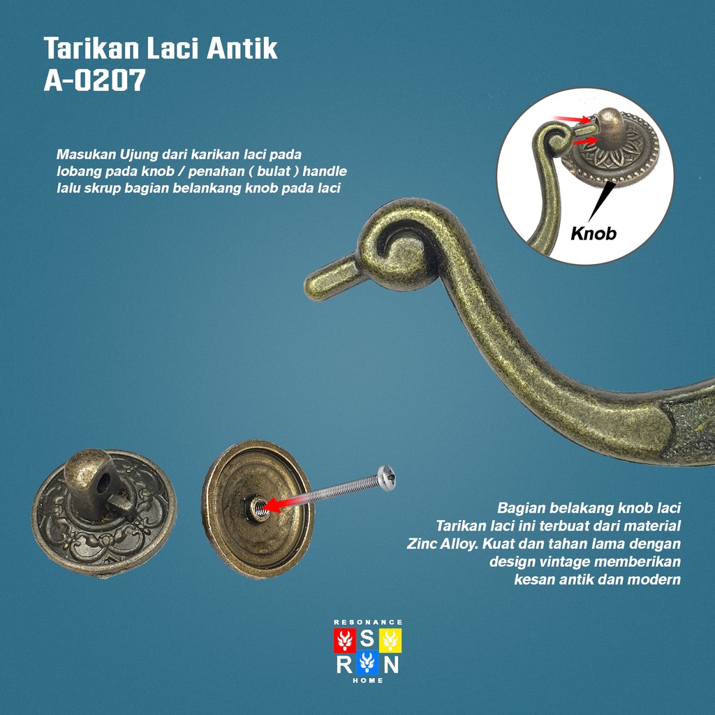 Tarikan Laci Antik Vintage A-0207 / Antique Drawer Handle Resonance Home