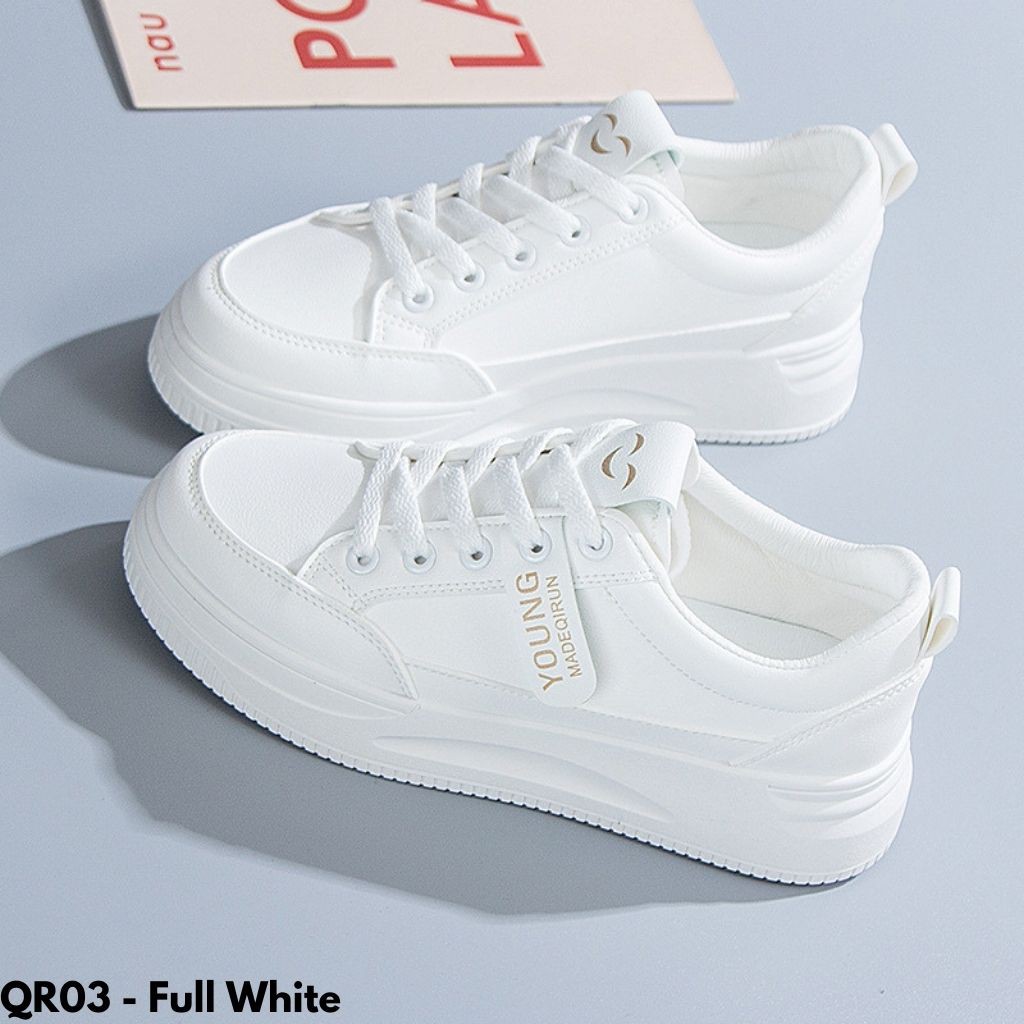 SEPATU SNEAKERS WANITA PUTIH NYAMAN CASUAL LARI TERBARU KULIT KEKINIAN GAYA KOREA SIMPLE QR03 MEWAH