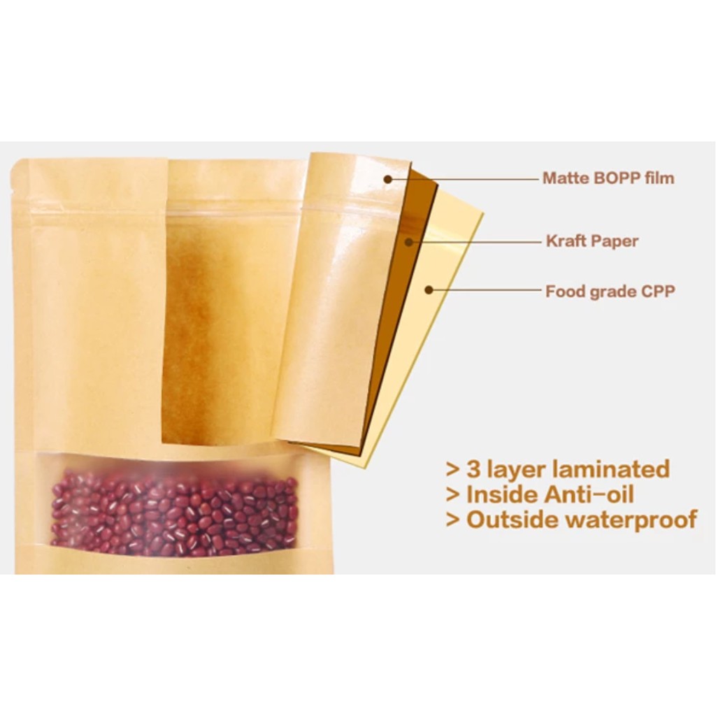 FROSTED KRAFT - 18x26cm - STANDING POUCH Ziplock - WATERPRROF - Kemasan Keripik - Snack - Biji