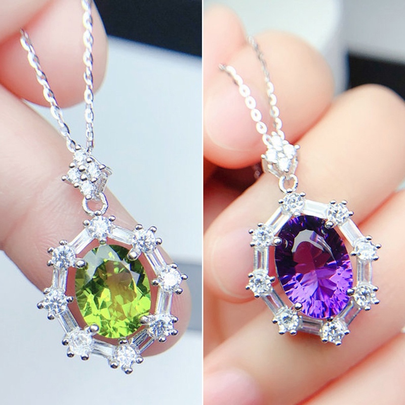 Kalung Dengan Liontin Bentuk Geometri Oval Bahan Cubic Zirconia Untuk Wanita