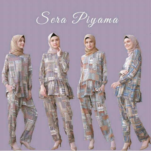 Setelan Celana Sera Piyama Rayon Baju Tidur Lengan 