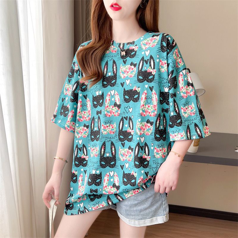 THISTLE - Oversize Tee Tshirt Wanita Model Longgar Motif Rabbit Mask Full Print
