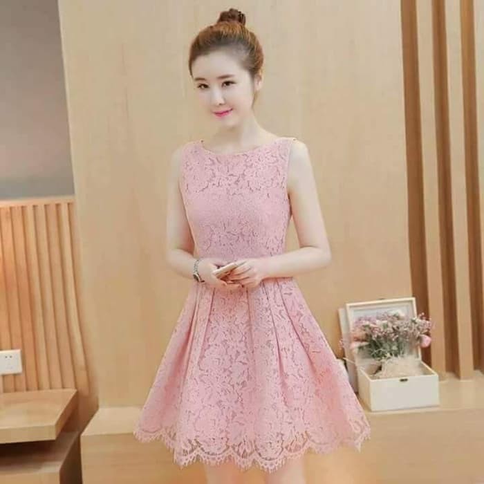 Mini Dress Brukat Merah Gaun Pesta Remaja Midori Dress